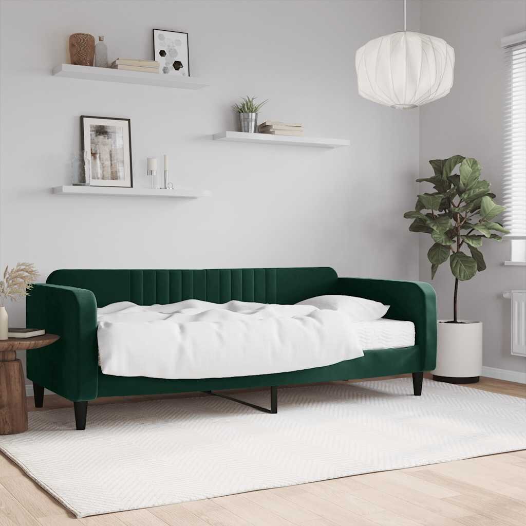 vidaXL Канапе с матрак тъмнозелено 90x200 см кадифе