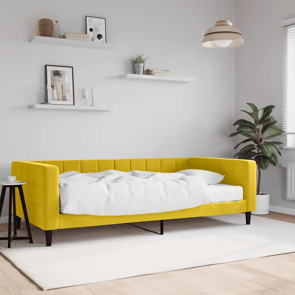vidaXL Канапе с матрак жълто 100x200 см кадифе