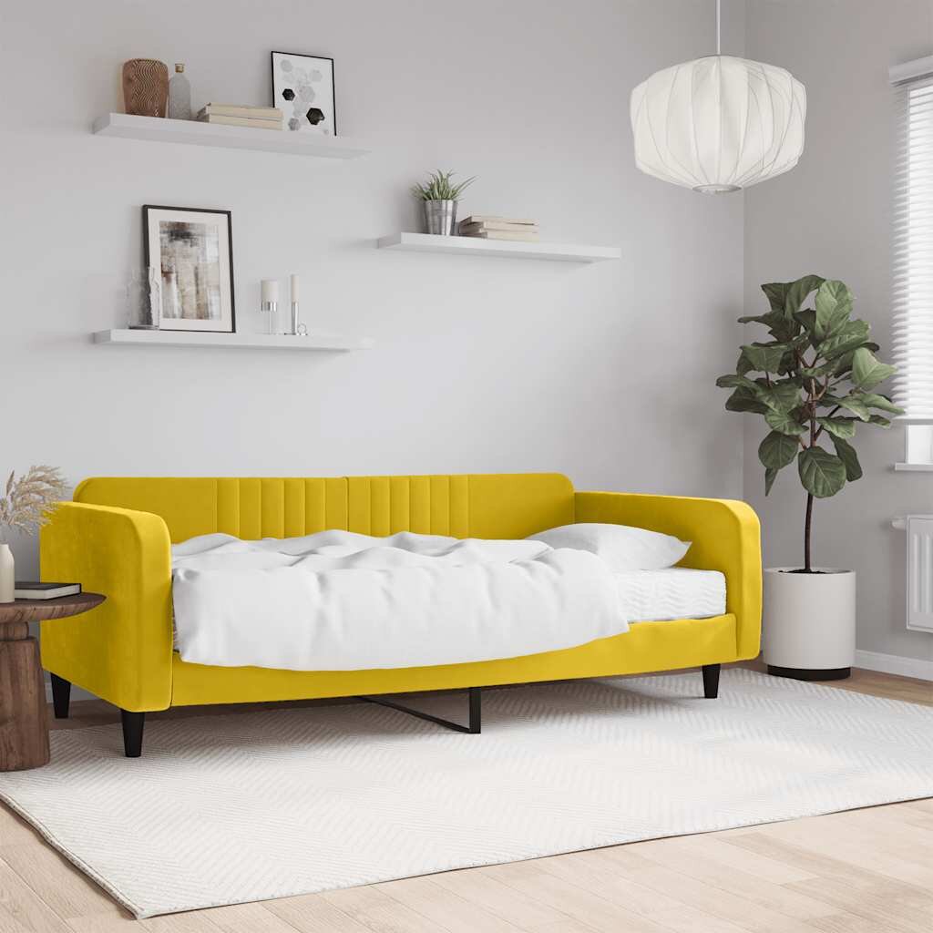 vidaXL Канапе с матрак жълто 100x200 см кадифе