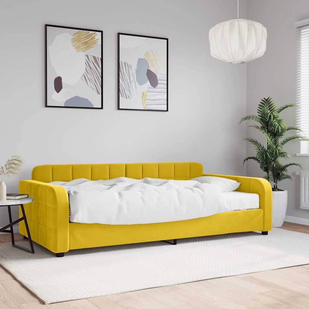vidaXL Канапе с матрак жълто 100x200 см кадифе