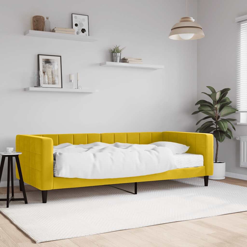vidaXL Канапе с матрак жълто 90x200 см кадифе
