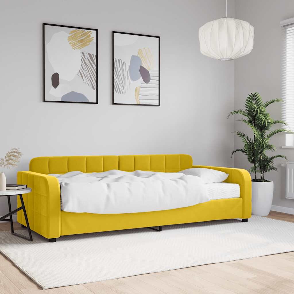 vidaXL Канапе с матрак жълто 90x200 см кадифе