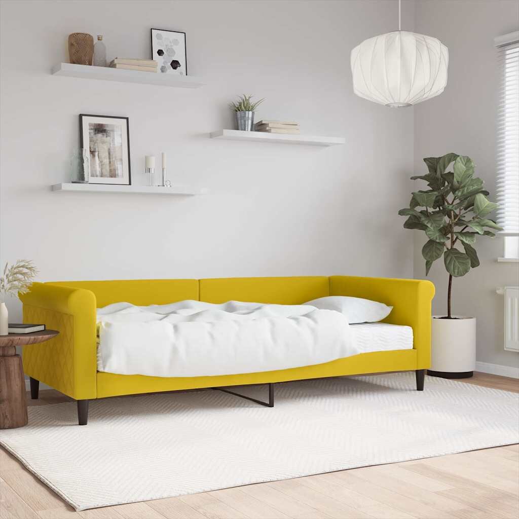 vidaXL Канапе с матрак жълто 90x200 см кадифе