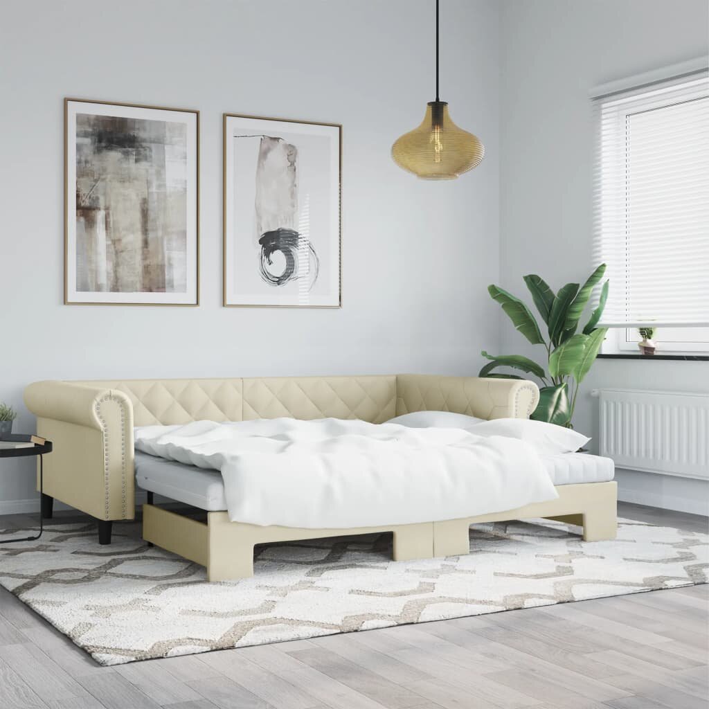 vidaXL Канапе с походно легло и матрак крем 90x200 см изкуствена кожа