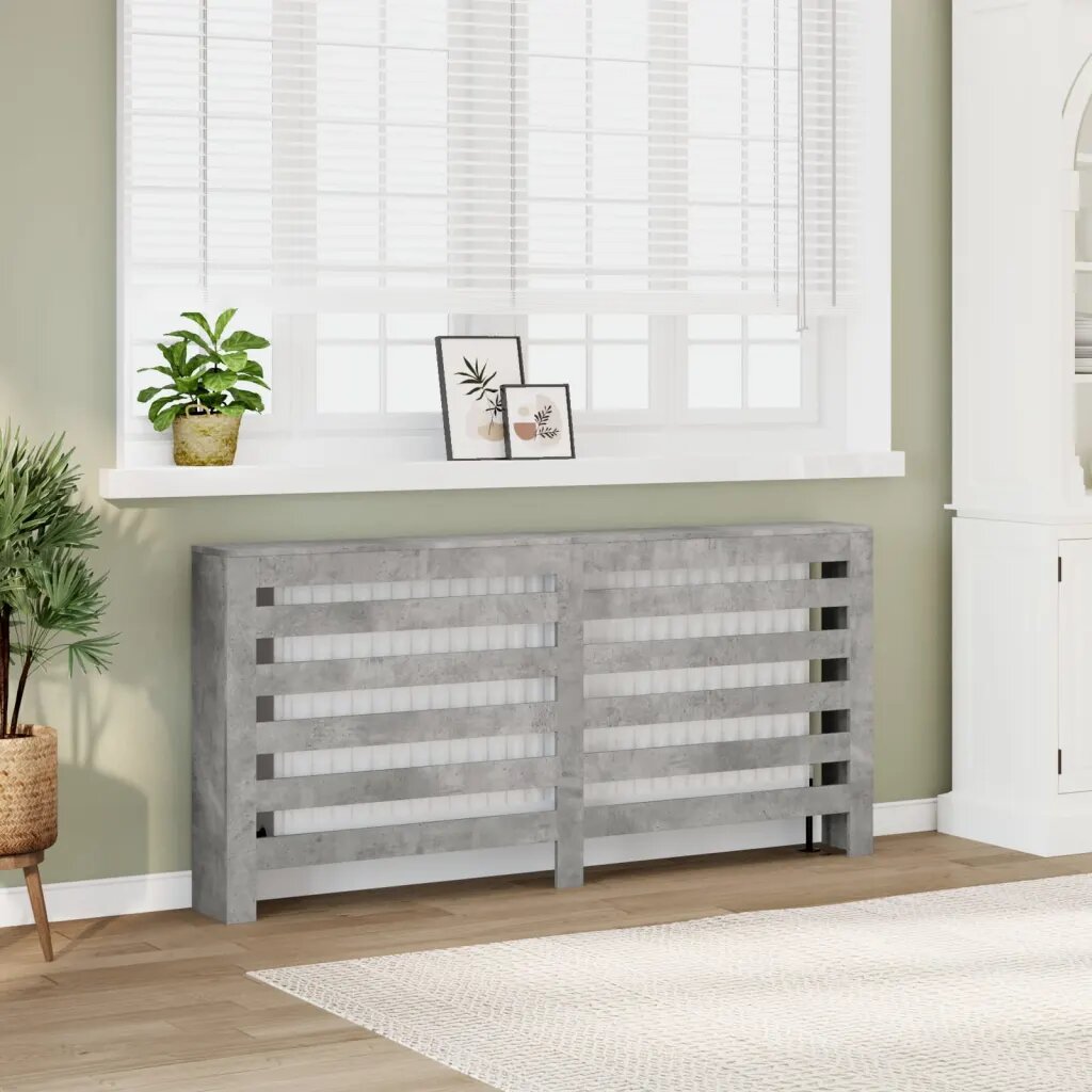 vidaXL Капак за радиатор бетонно сив 175x20x82 см инженерно дърво