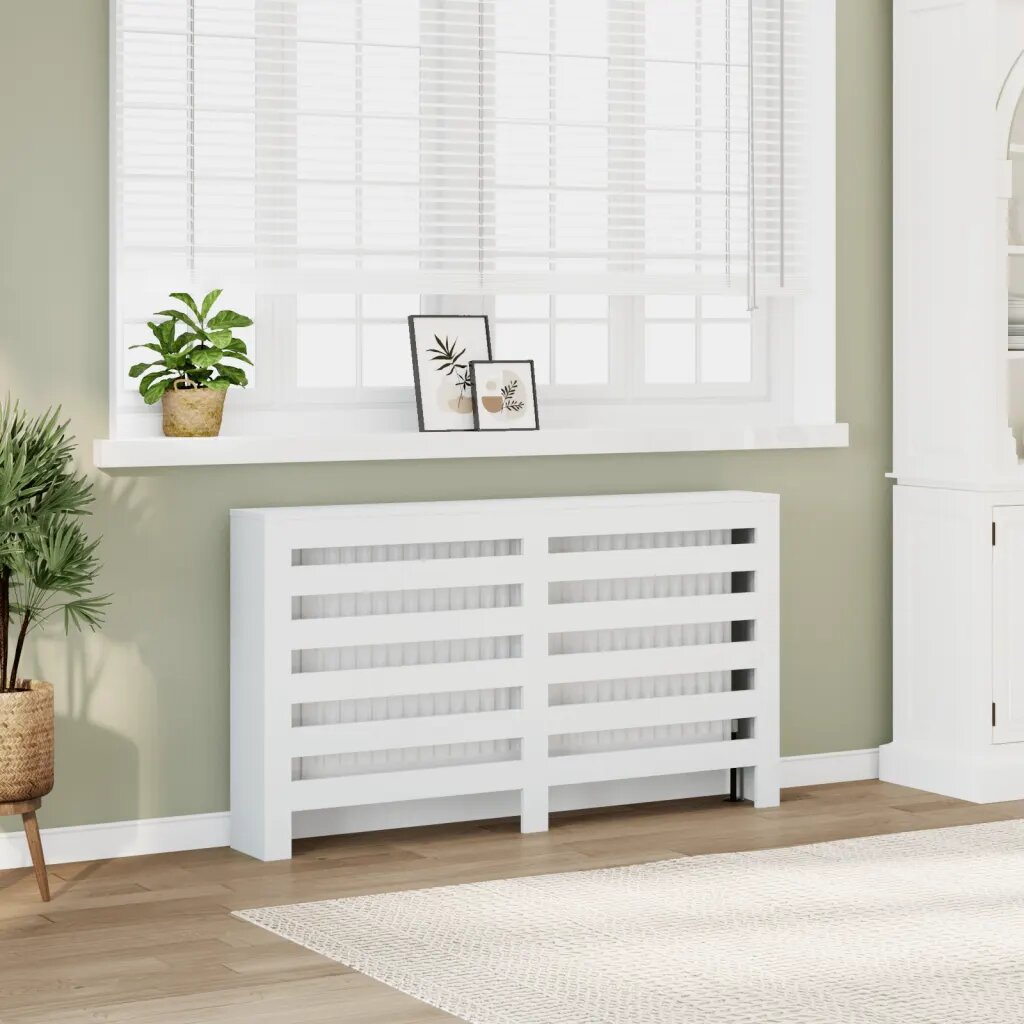 vidaXL Капак за радиатор бял 149x20x82 см инженерно дърво