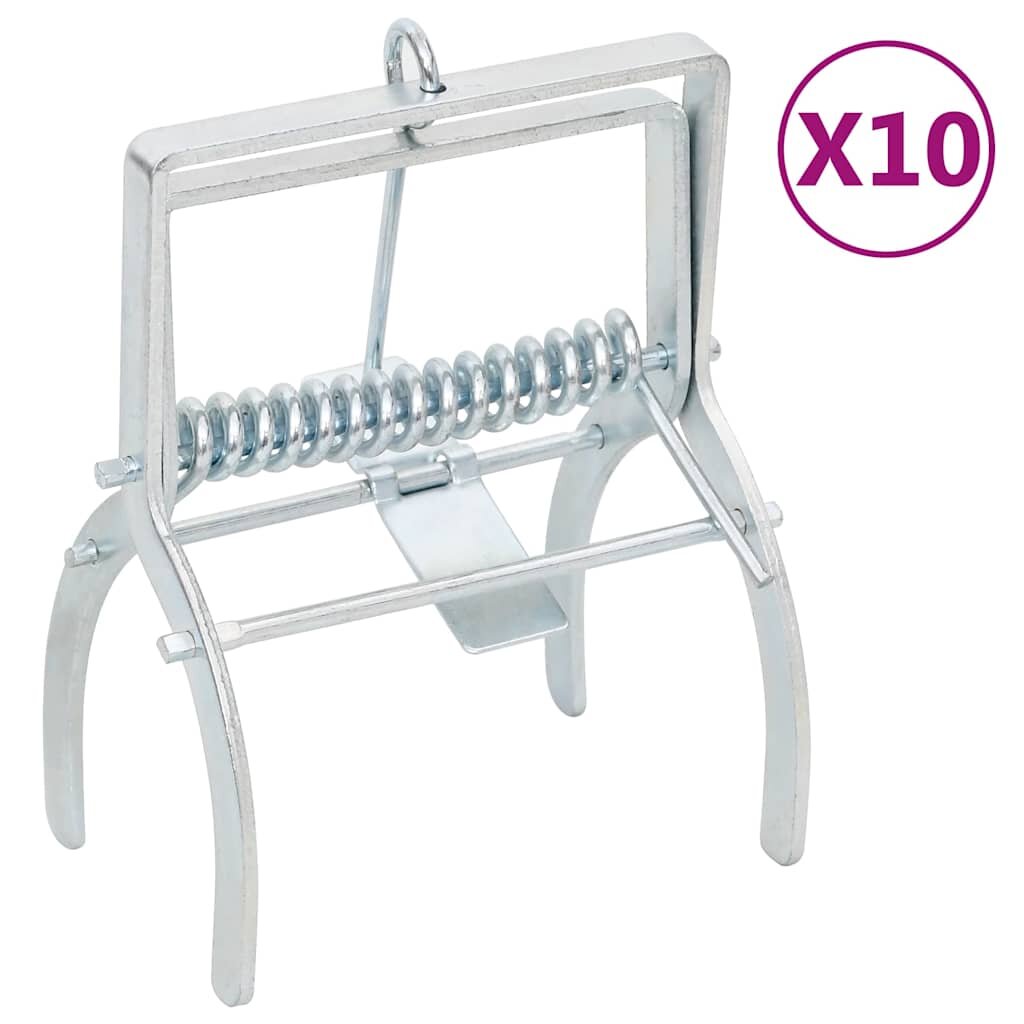 vidaXL Капан за къртици 10 бр. сребрист поцинкована стомана