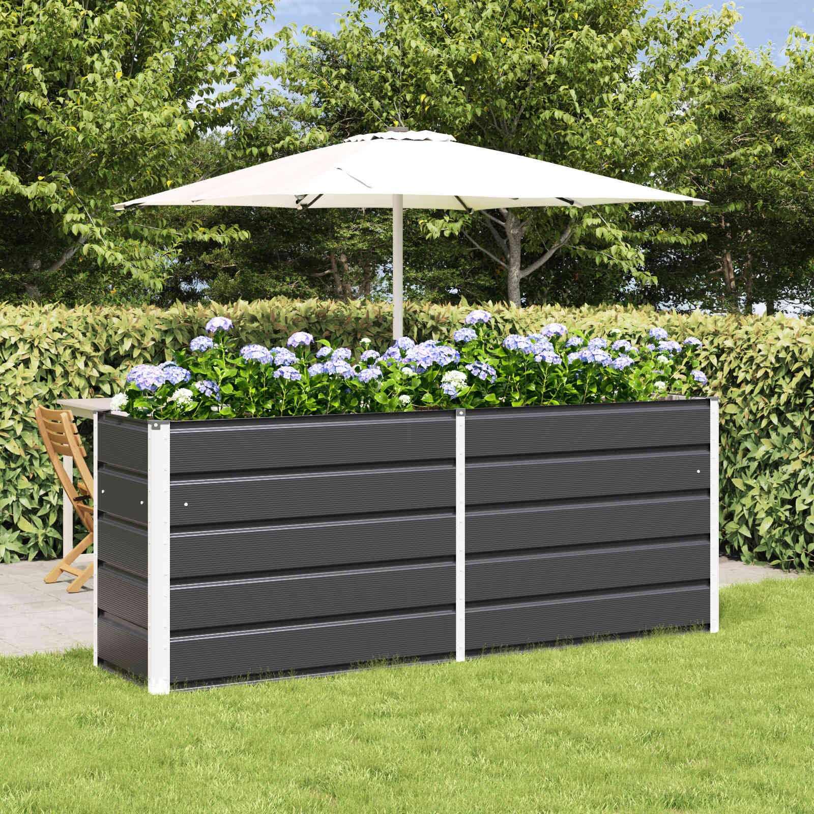 vidaXL Кашпа Антрацит 195 x 50 x 75 см Галванизирана стомана