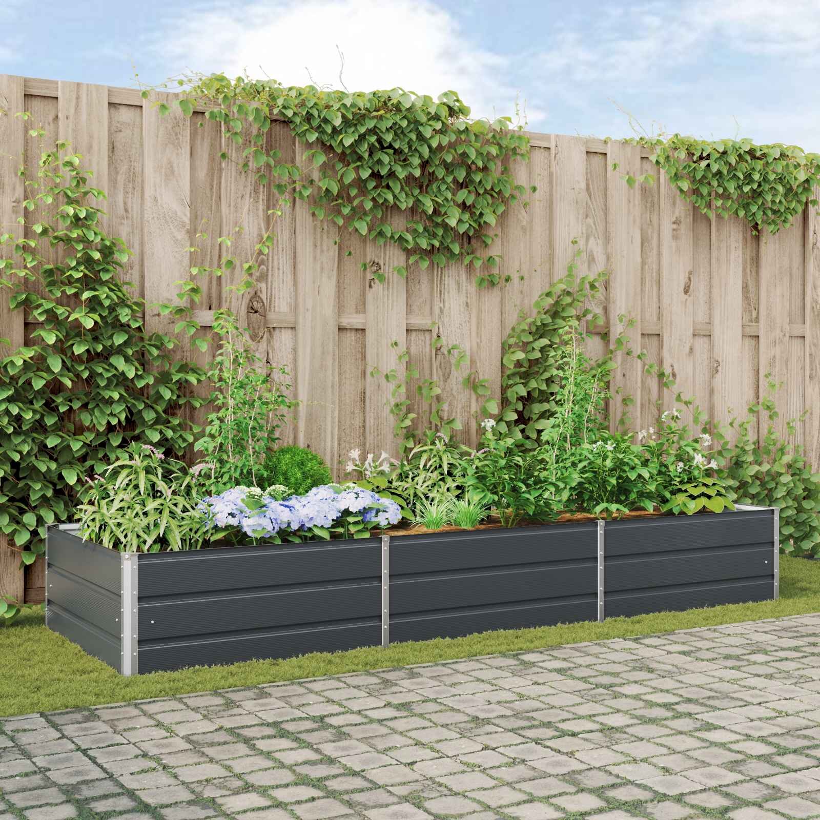 vidaXL Кашпа Антрацит 290 x 100 x 45 см Поцинкована стомана