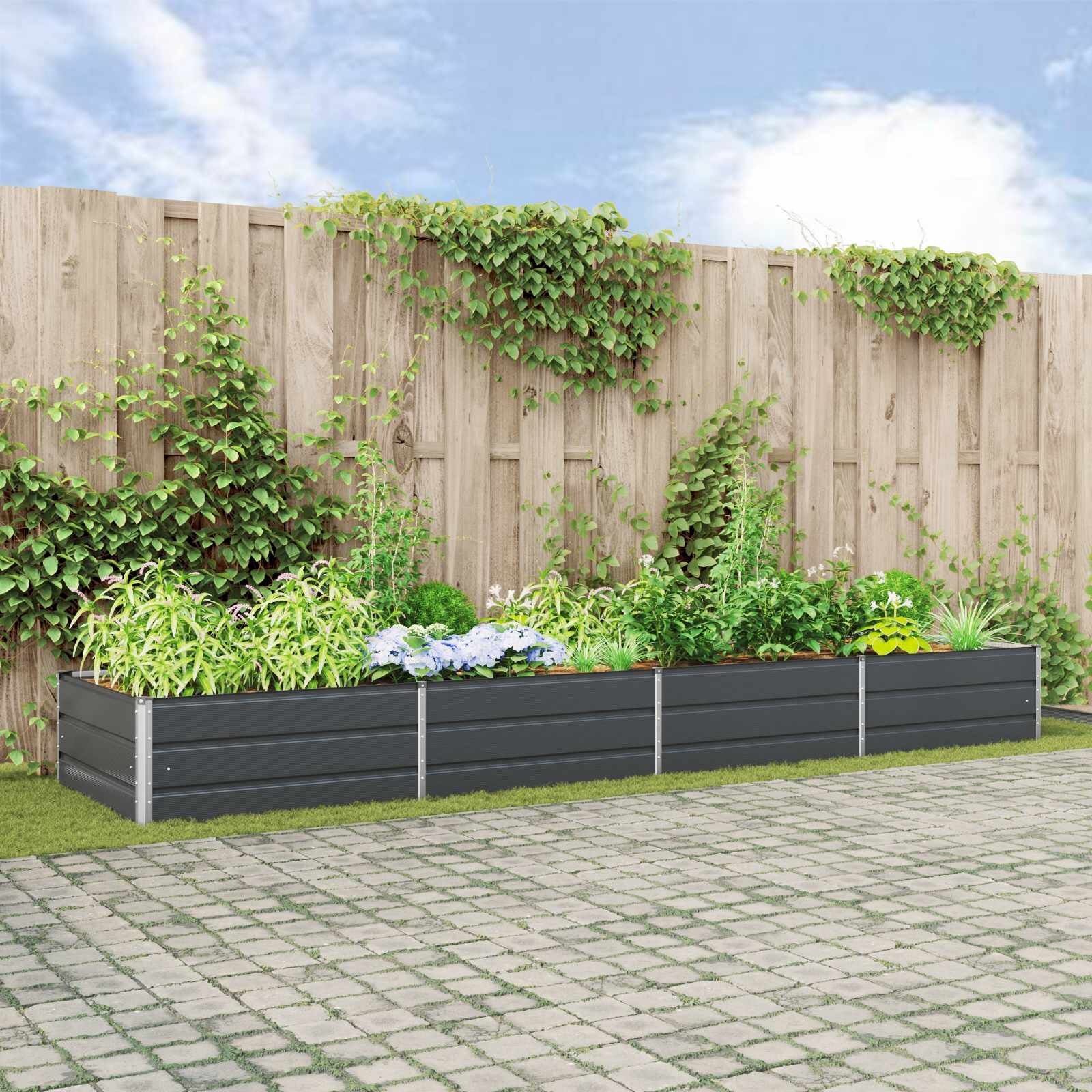 vidaXL Кашпа Антрацит 385 x 100 x 45 см Поцинкована стомана