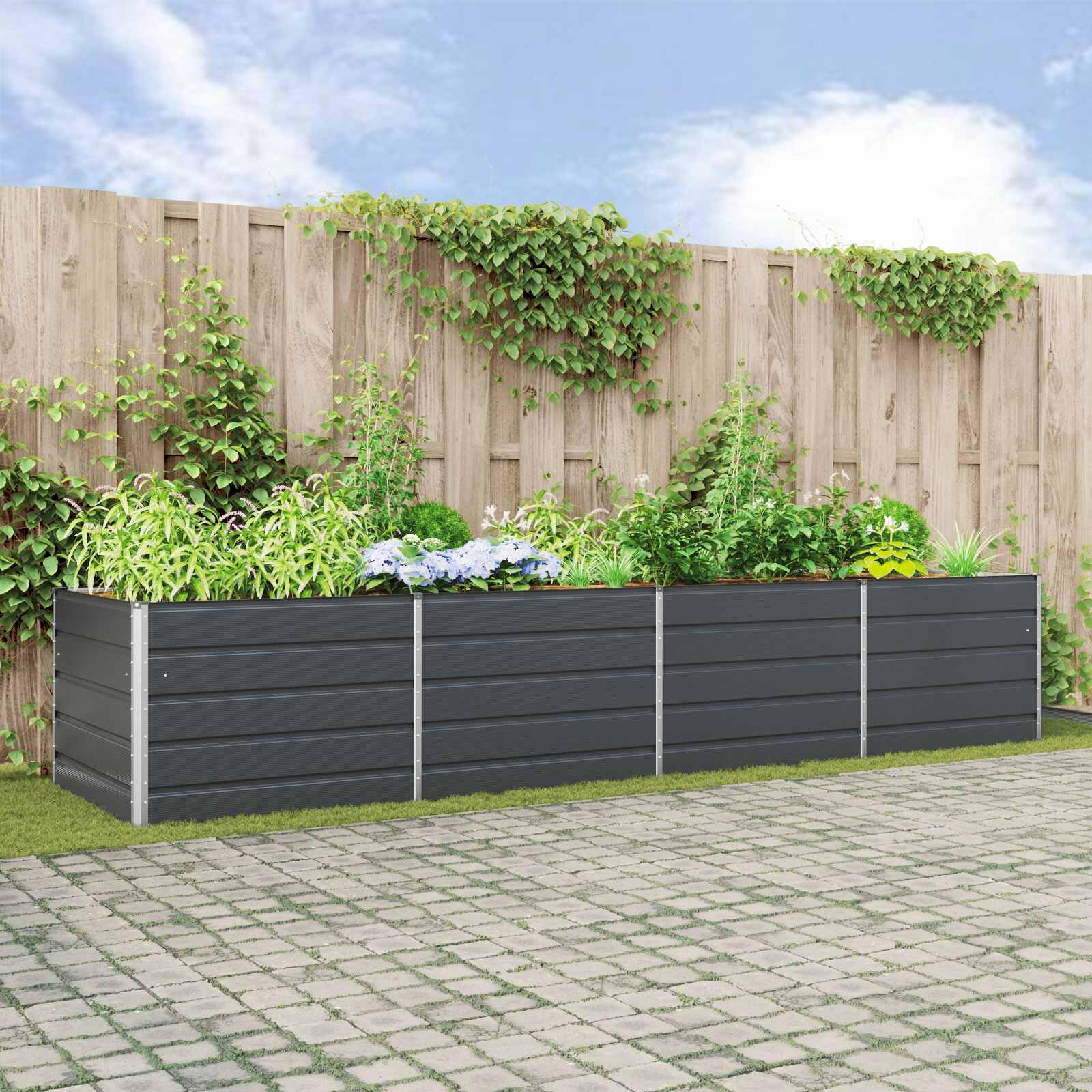 vidaXL Кашпа Антрацит 385 x 100 x 75 см Поцинкована стомана