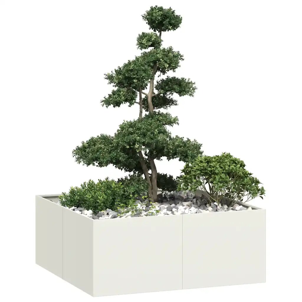 vidaXL Кашпа бяла 100x100x40 см стомана