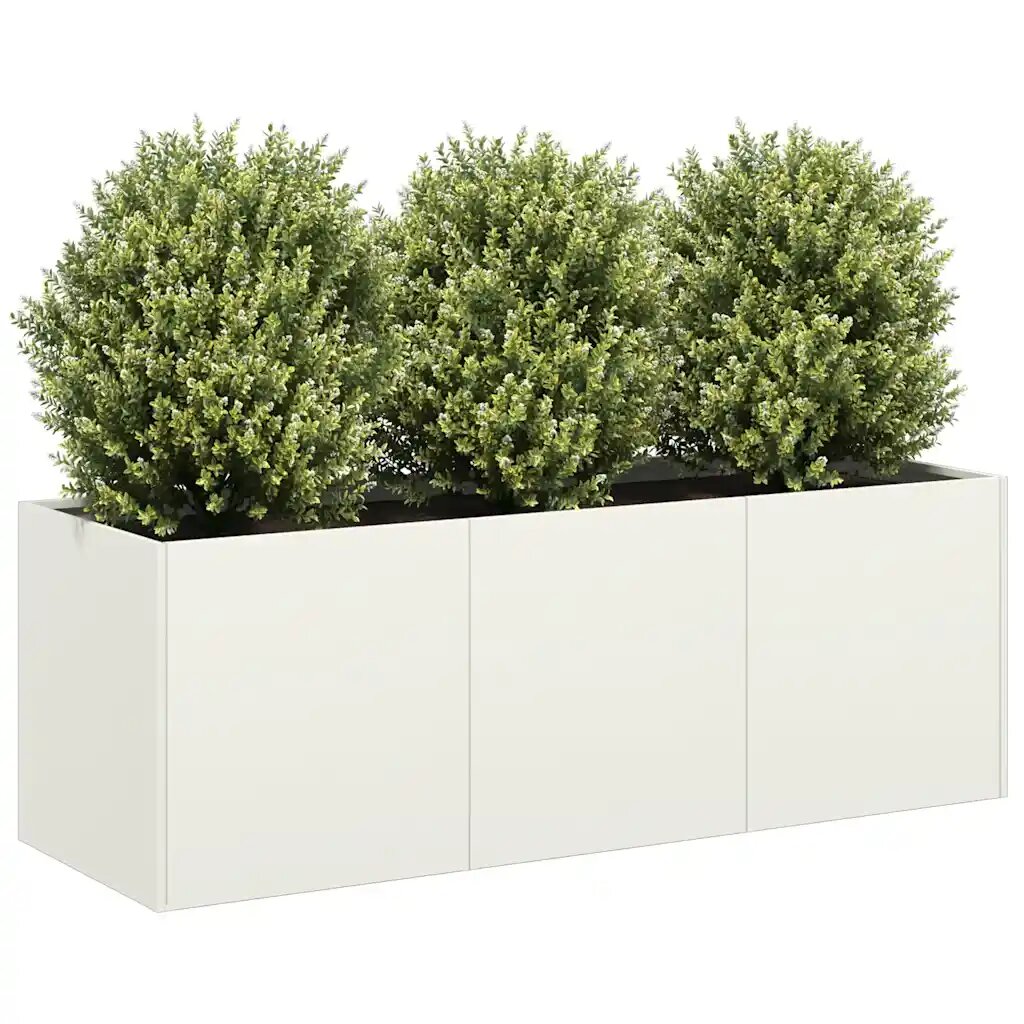 vidaXL Кашпа бяла 120x40x40 см студеновалцувана стомана