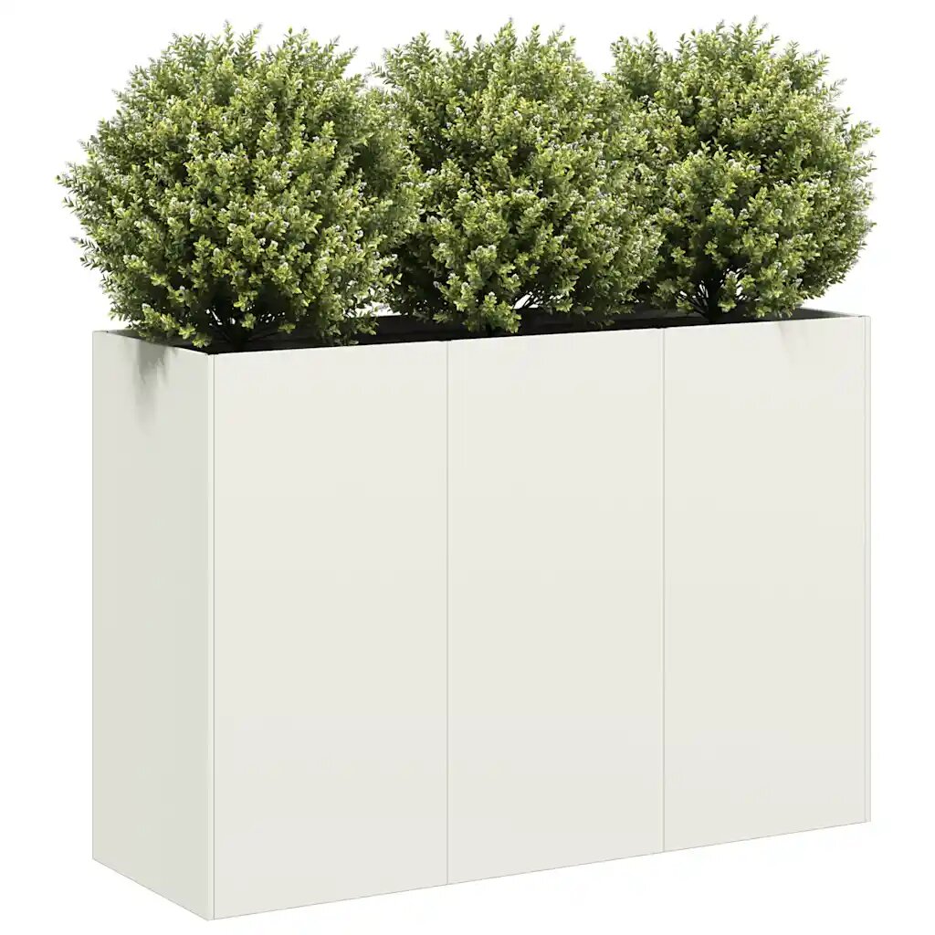 vidaXL Кашпа бяла 120x40x80 см студеновалцувана стомана