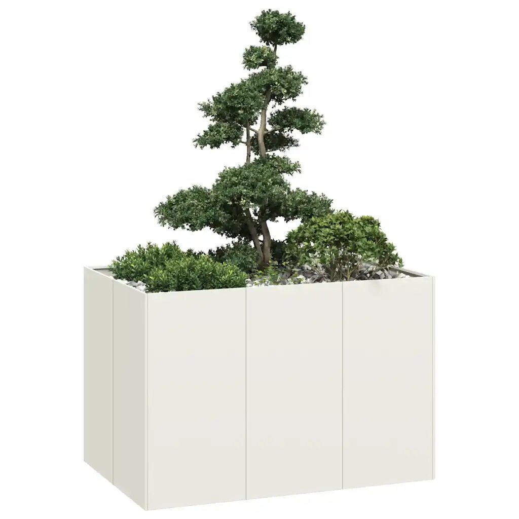 vidaXL Кашпа бяла 120x80x80 см стомана