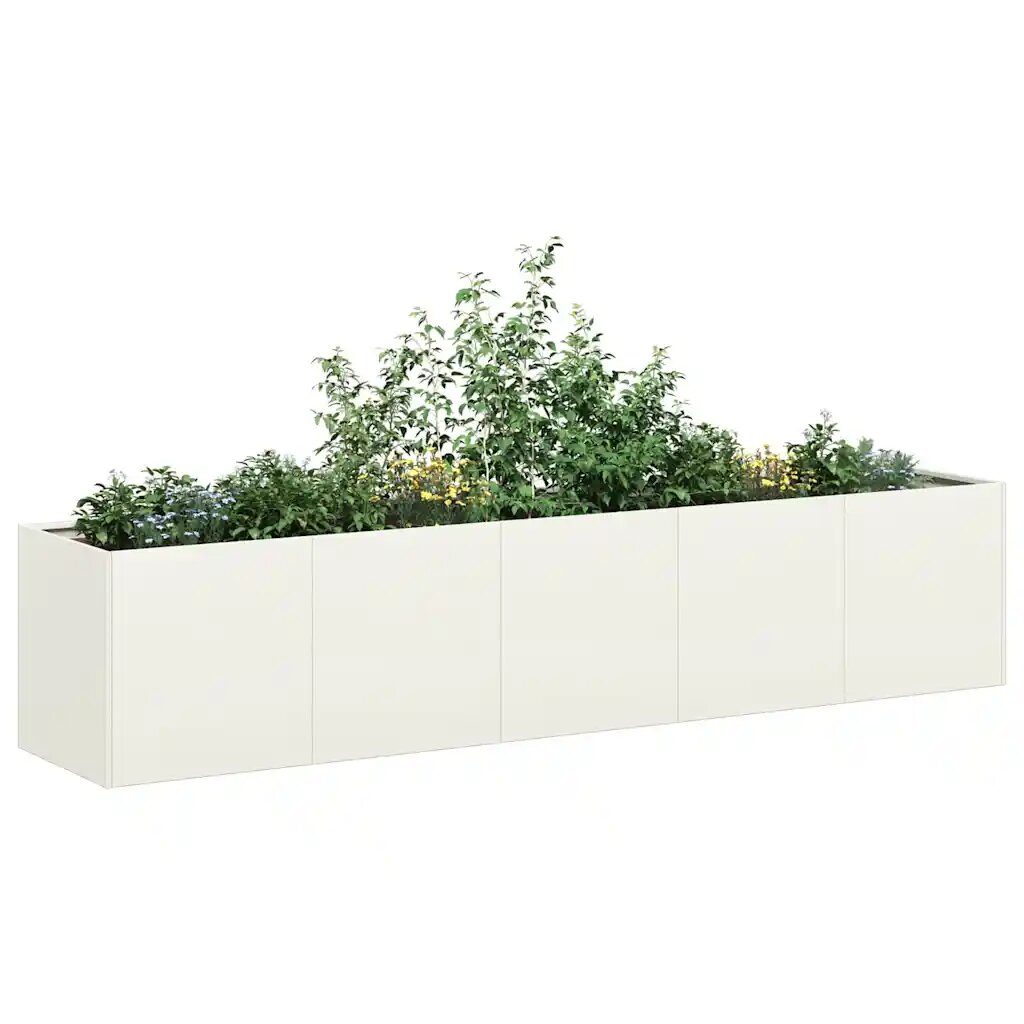 vidaXL Кашпа бяла 200x40x40 см студеновалцувана стомана