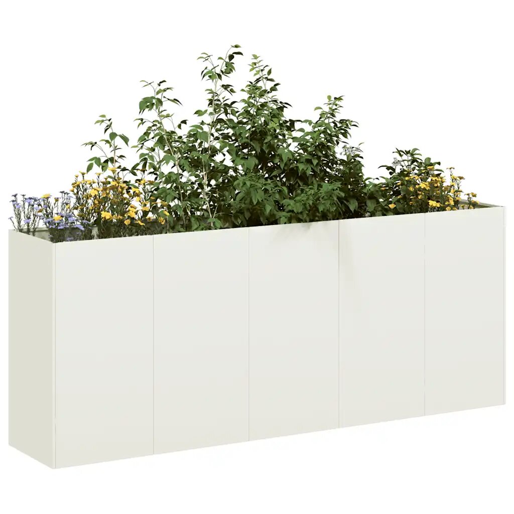 vidaXL Кашпа бяла 200x40x80 см студеновалцувана стомана