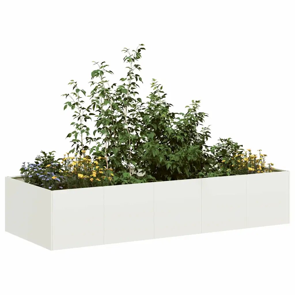 vidaXL Кашпа бяла 200x80x40 см стомана