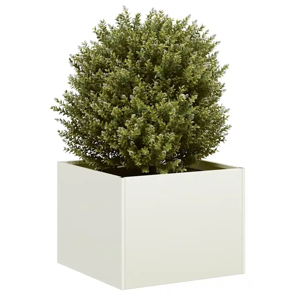 vidaXL Кашпа бяла 40x40x30 см стомана