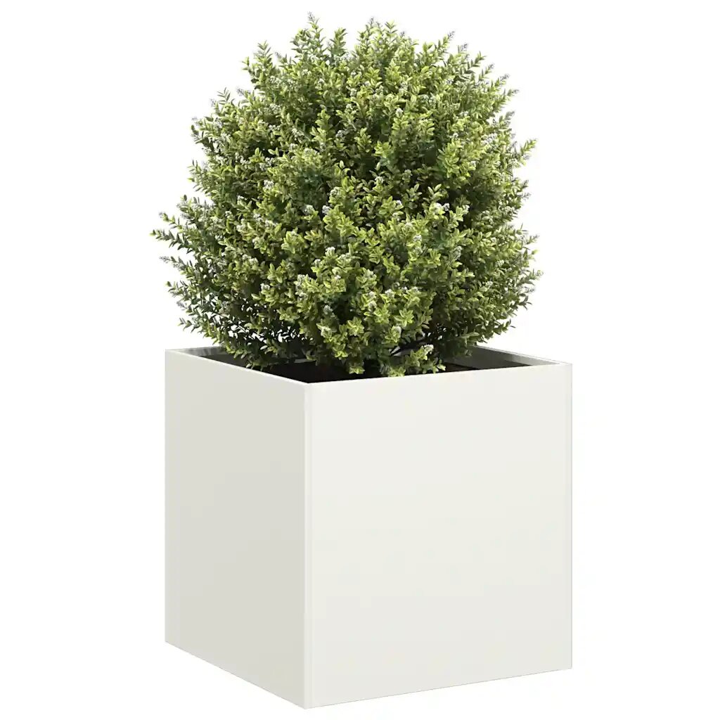 vidaXL Кашпа бяла 40x40x40 см студеновалцувана стомана