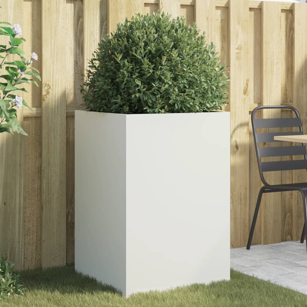 vidaXL Кашпа бяла 52x48x75 см стомана