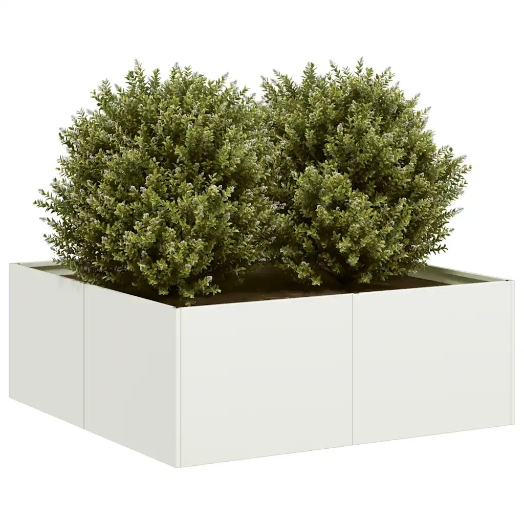 vidaXL Кашпа бяла 80x80x30 см стомана