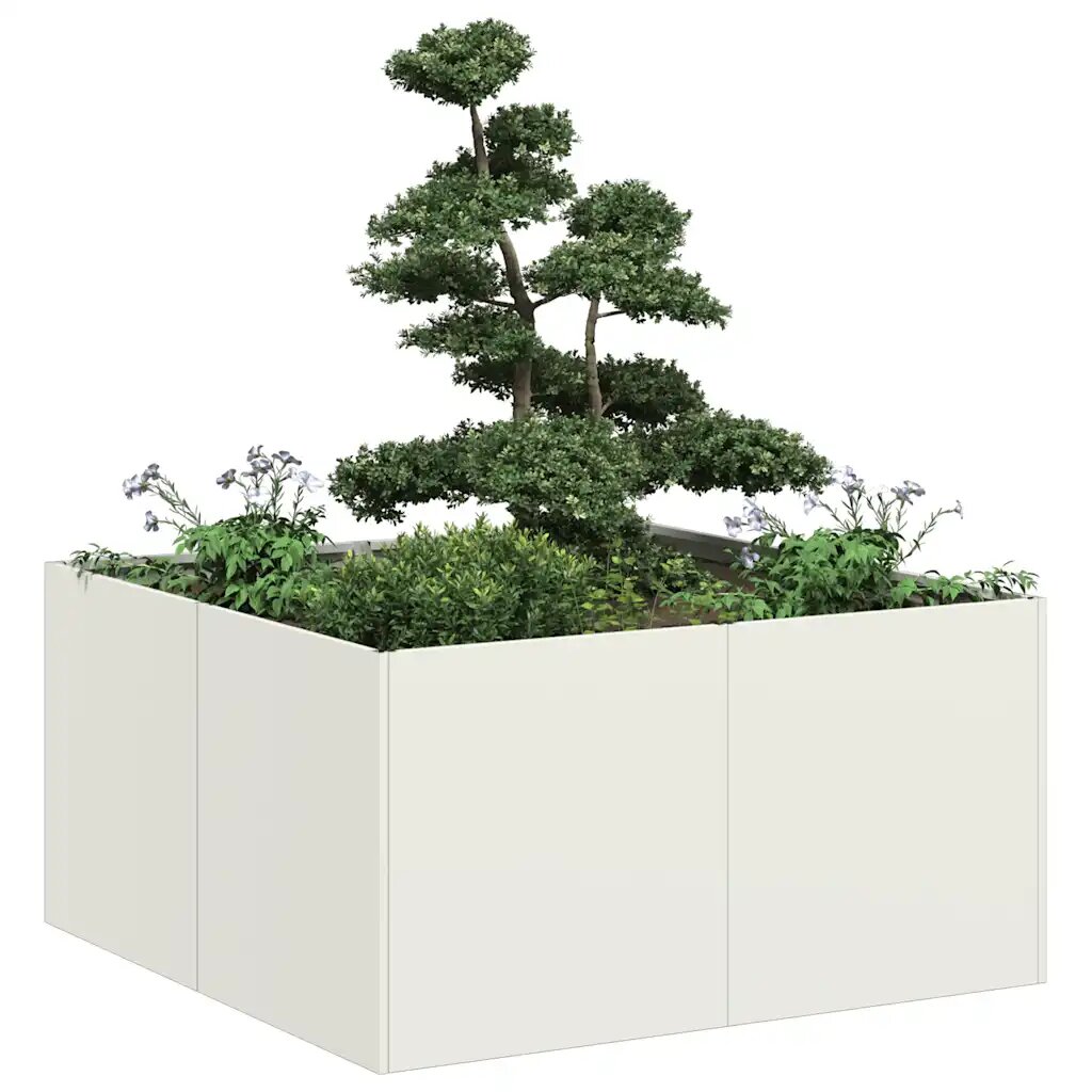 vidaXL Кашпа бяла 80x80x40 см студеновалцувана стомана