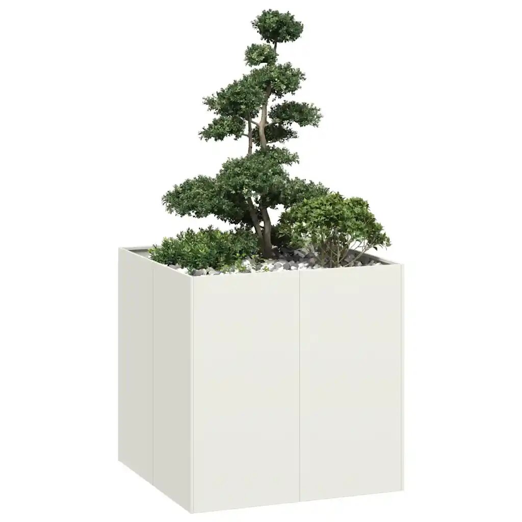 vidaXL Кашпа бяла 80x80x80 см стомана