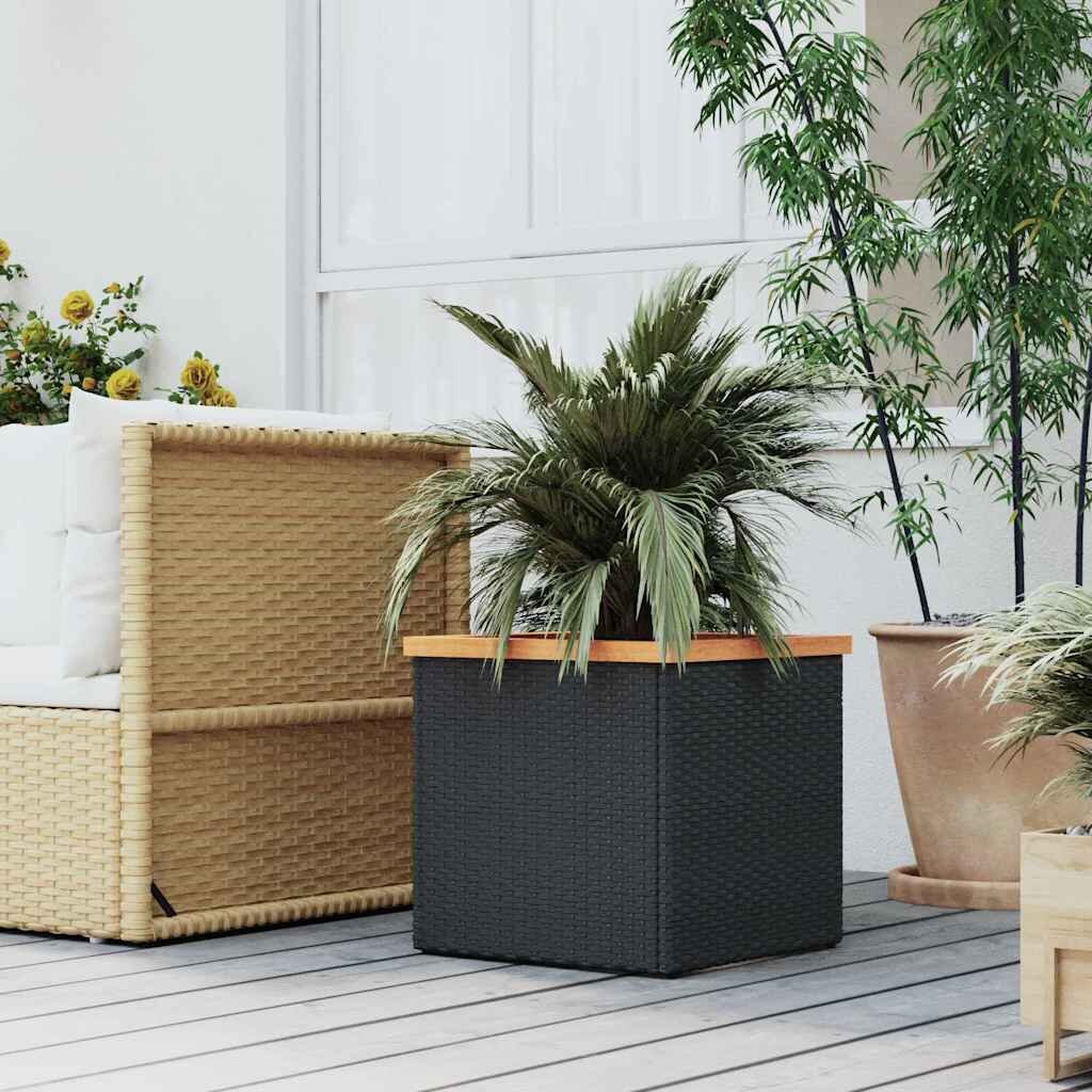 vidaXL Кашпа черна 40x40x40 см полиратан