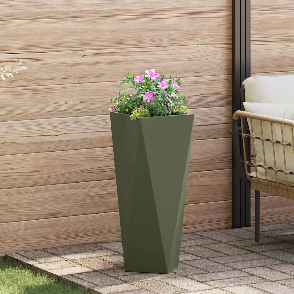 vidaXL Кашпа Маслинено зелено 30 x 30 x 75 см Стомана