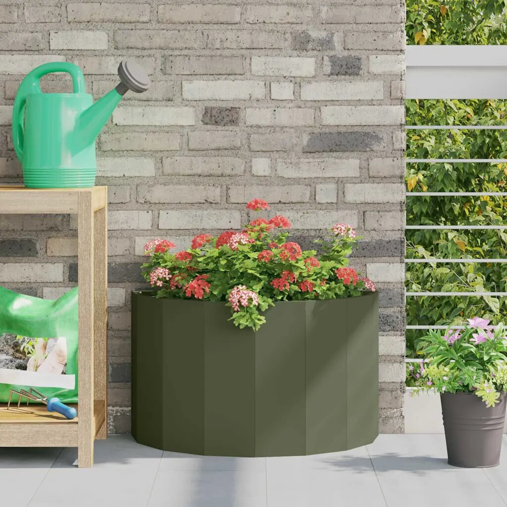 vidaXL Кашпа Маслинено зелено 60 x 30 x 35 см Стомана