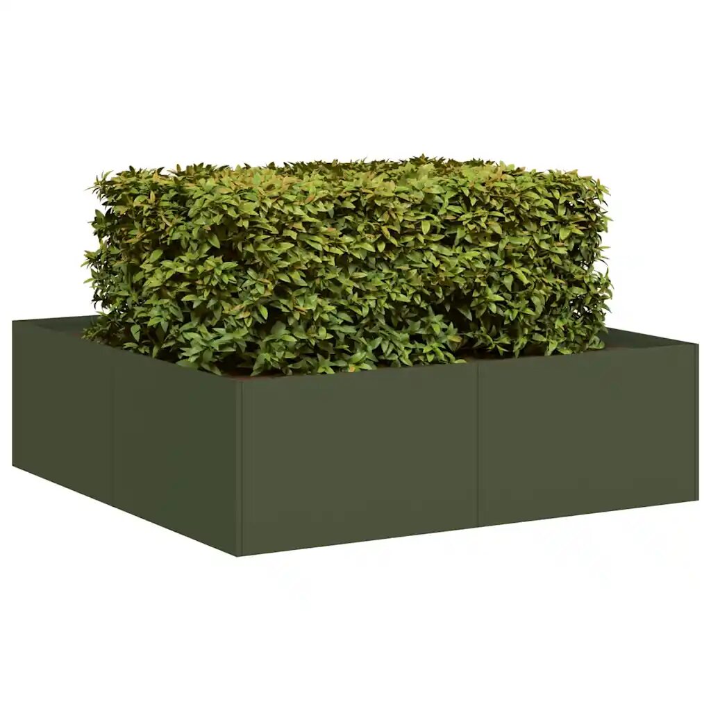 vidaXL Кашпа маслиненозелена 100x100x30 см стомана