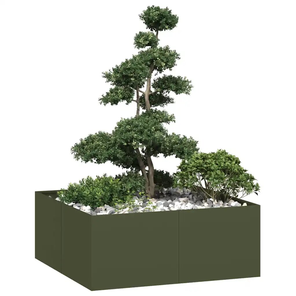 vidaXL Кашпа маслиненозелена 100x100x40 см стомана