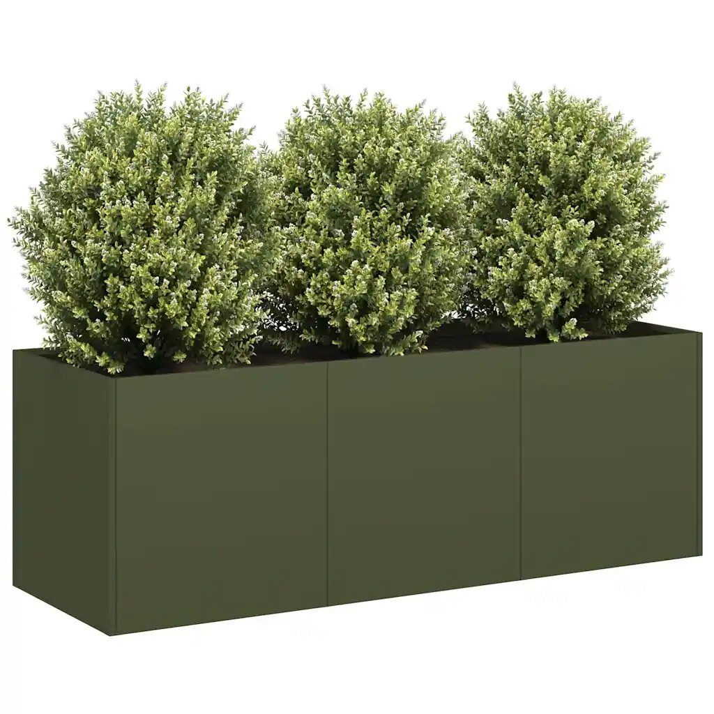 vidaXL Кашпа маслиненозелена 120x40x40 см студеновалцувана стомана