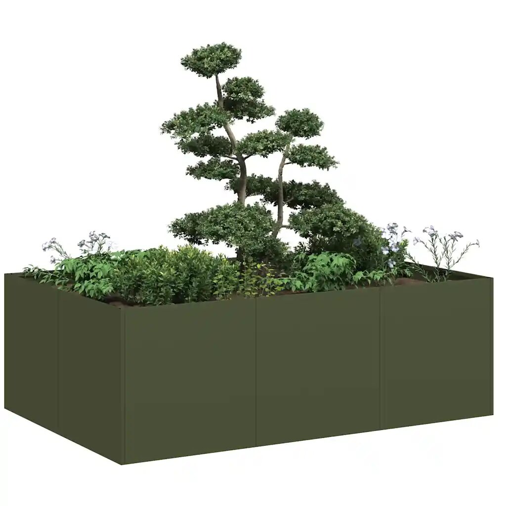 vidaXL Кашпа маслиненозелена 120x80x40 см стомана