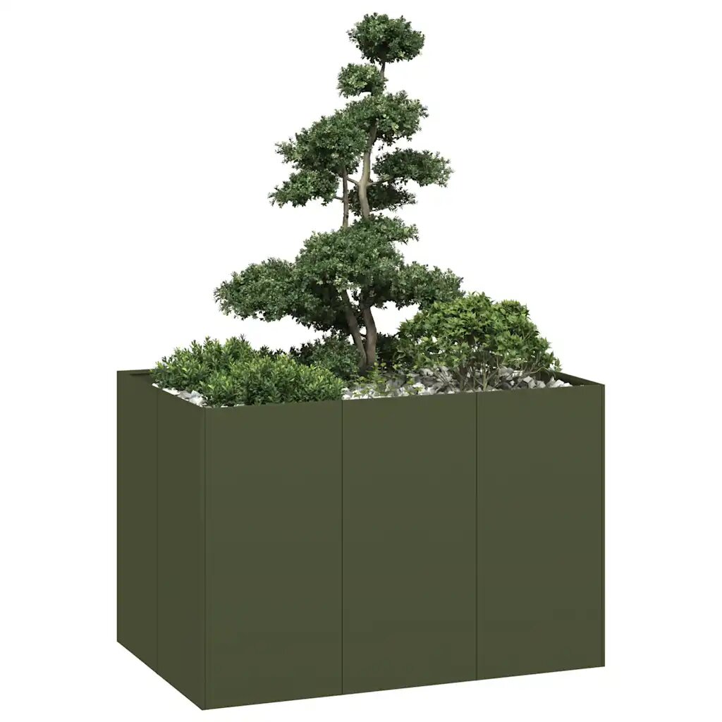 vidaXL Кашпа маслиненозелена 120x80x80 см стомана