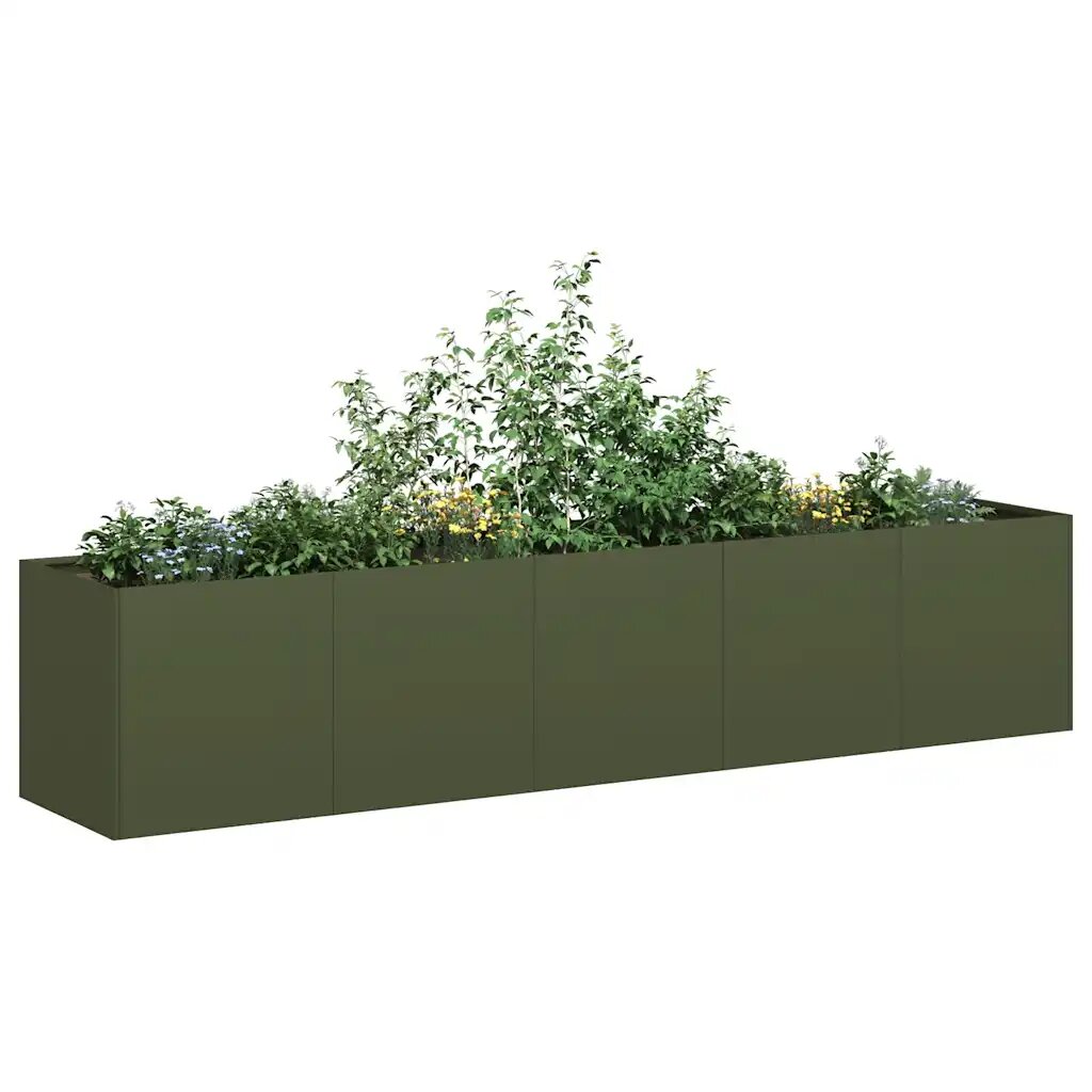 vidaXL Кашпа маслиненозелена 200x40x40 см студеновалцувана стомана
