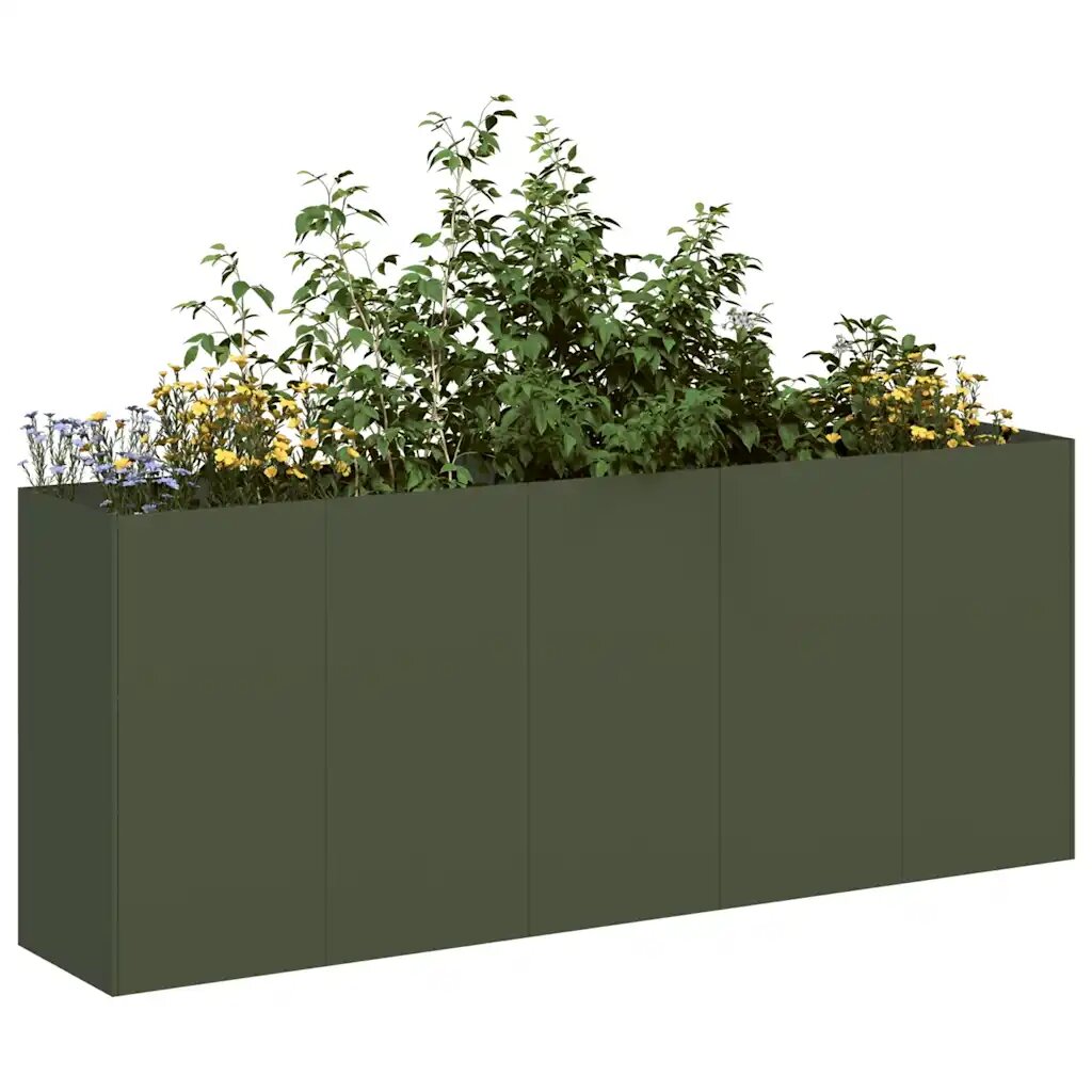 vidaXL Кашпа маслиненозелена 200x40x80 см студеновалцувана стомана