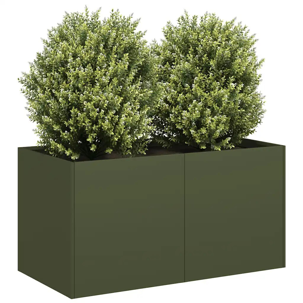 vidaXL Кашпа маслиненозелена 80x40x40 см студеновалцувана стомана