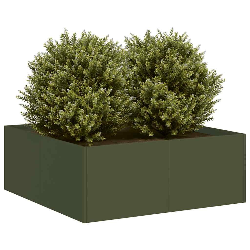 vidaXL Кашпа маслиненозелена 80x80x30 см стомана