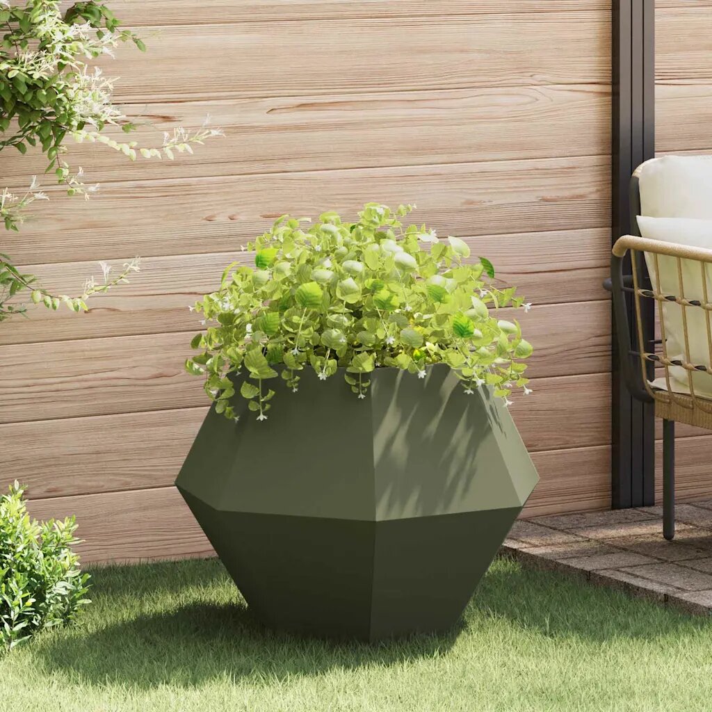 vidaXL Кашпа Маслиненозелено 75 x 75 x 60 см Стомана