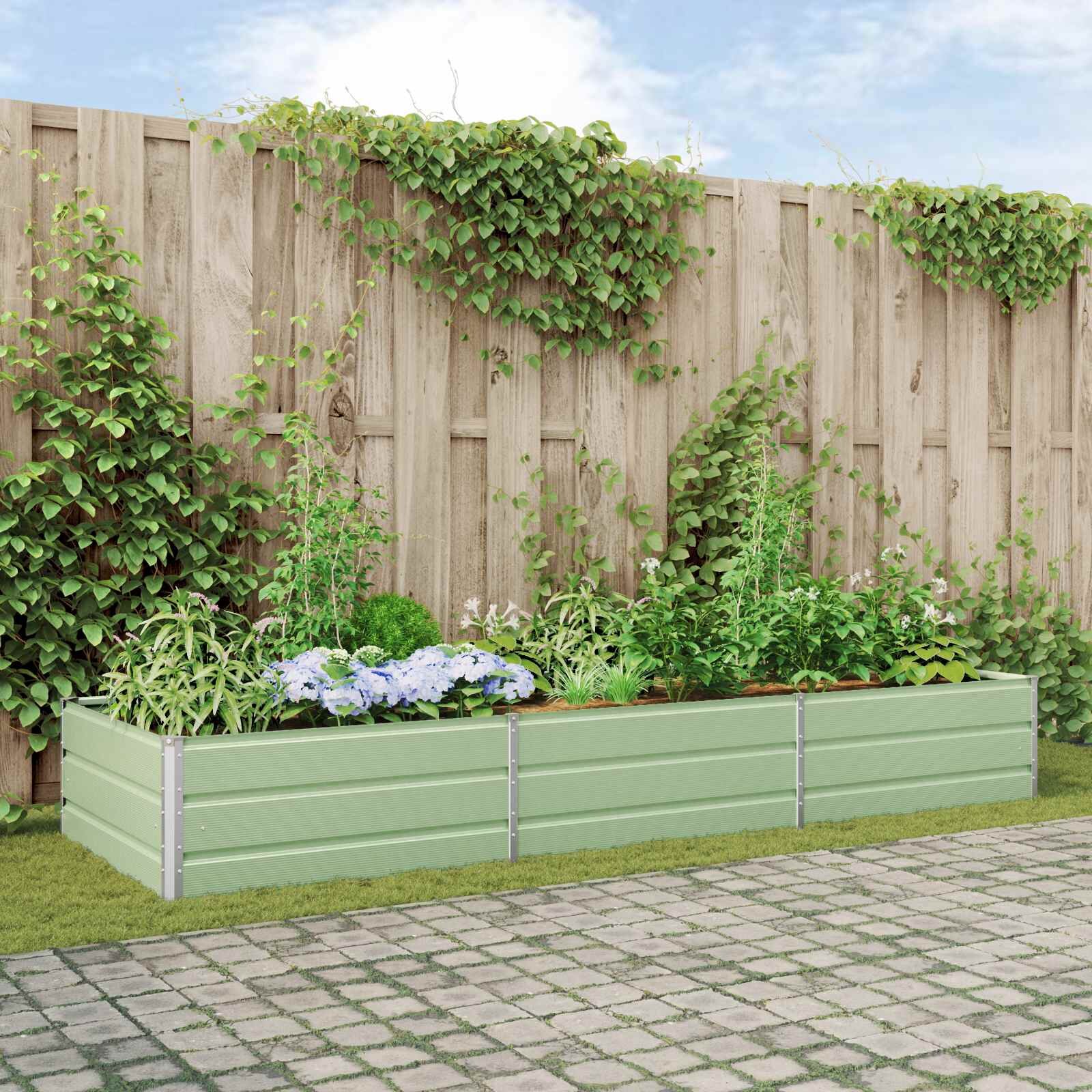 vidaXL Кашпа Пастелно зелено 290 x 100 x 45 см Поцинкована стомана