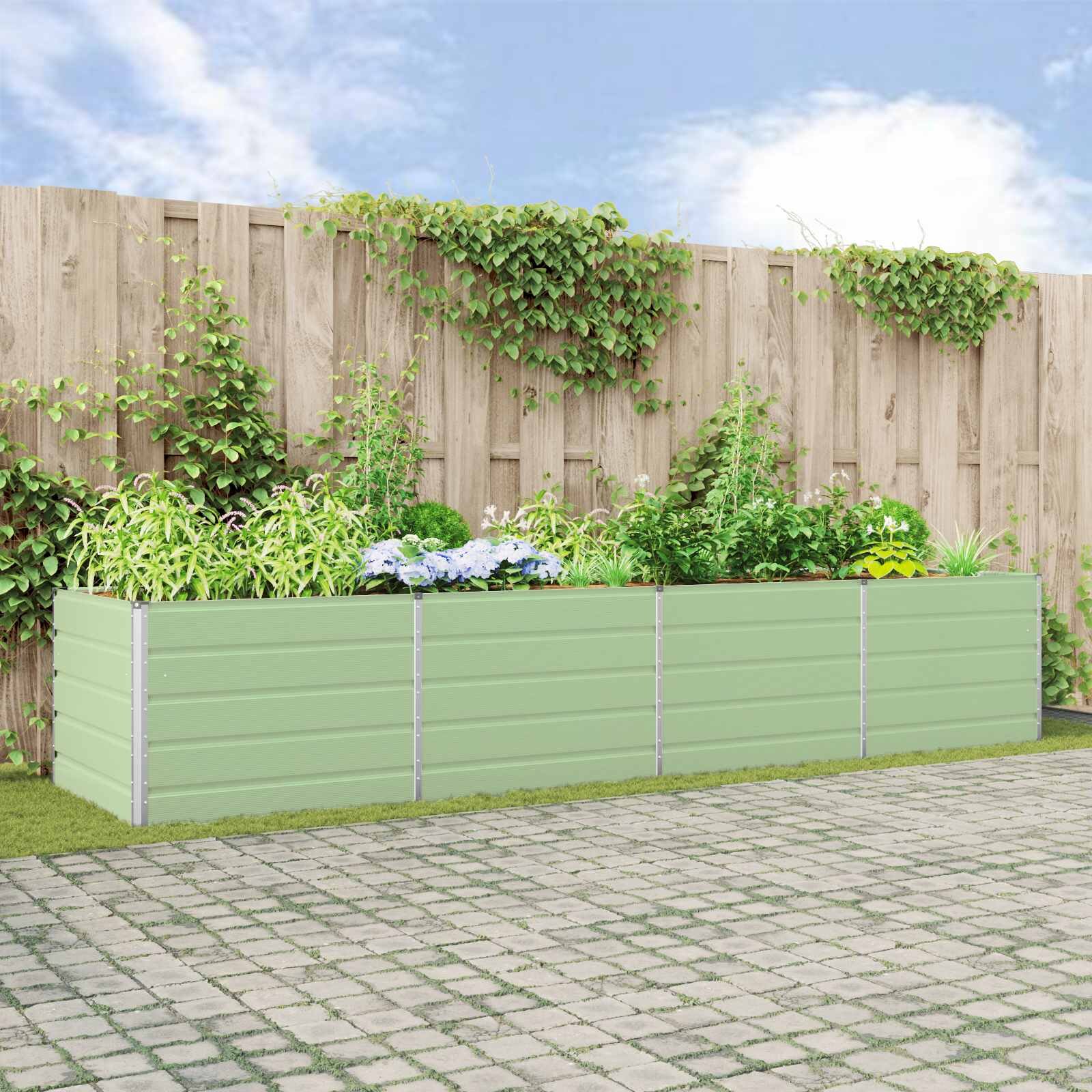 vidaXL Кашпа Пастелно зелено 385 x 100 x 75 см Поцинкована стомана