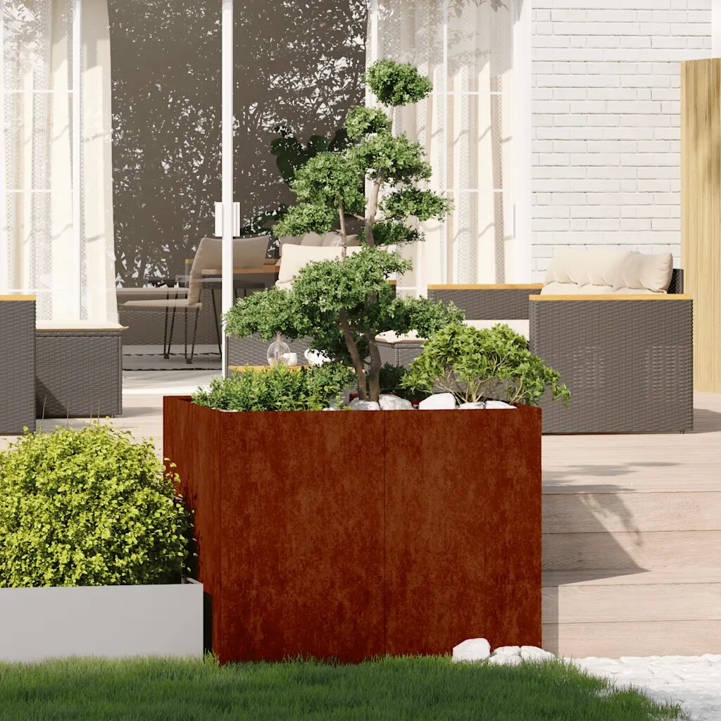 vidaXL Кашпа ръждива 100x100x80 см патинираща стомана