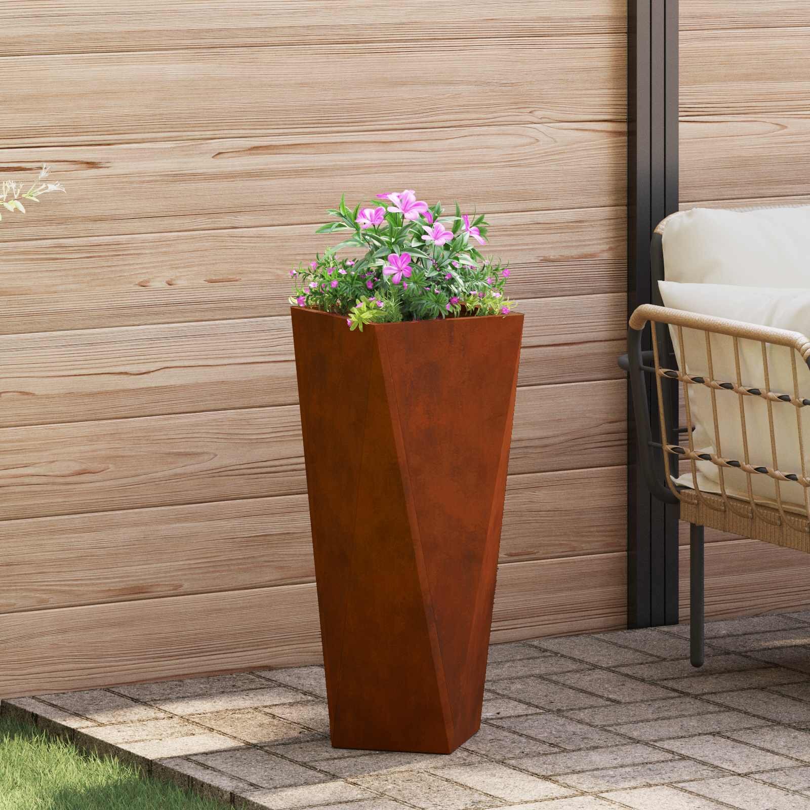 vidaXL Кашпа Ръждясало 30 x 30 x 75 см Патинираща стомана