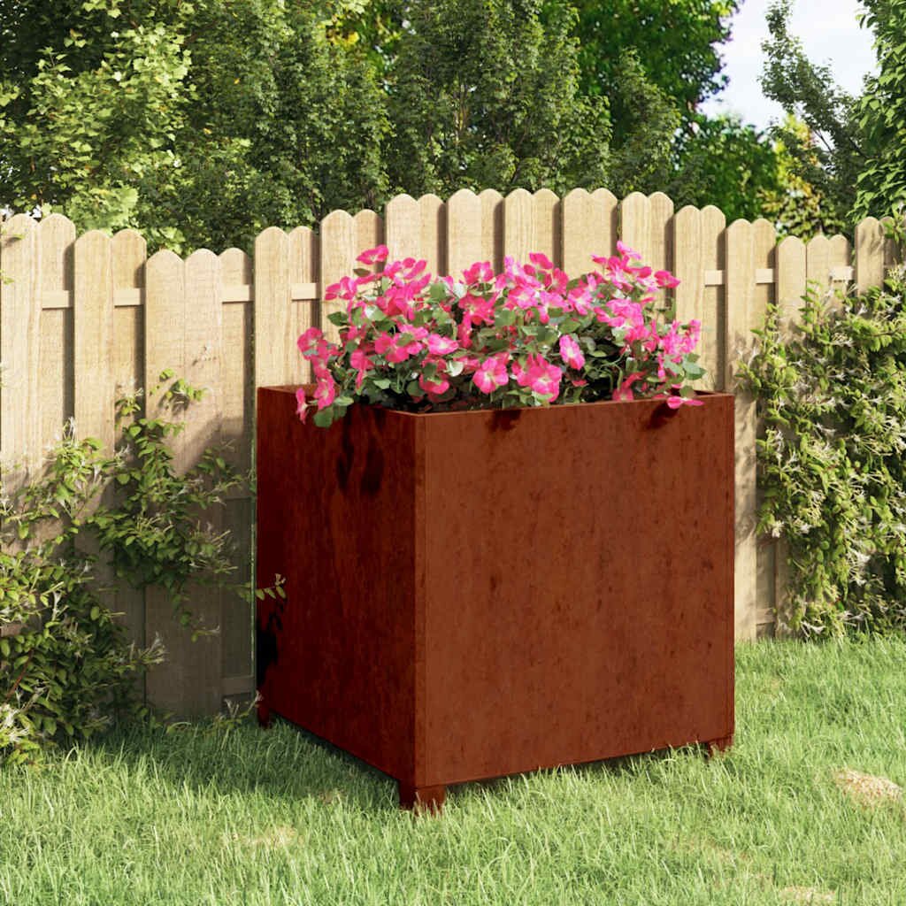 vidaXL Кашпа с крака ръждива 50x50x50 см кортенова стомана