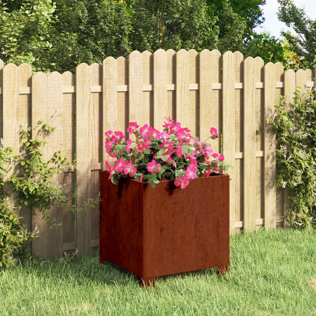 vidaXL Кашпа с крака ръждиво 30x30x30 см кортенова стомана