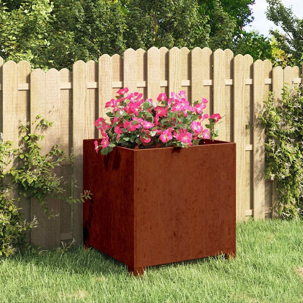 vidaXL Кашпа с крака ръждиво 40x40x40 см кортенова стомана