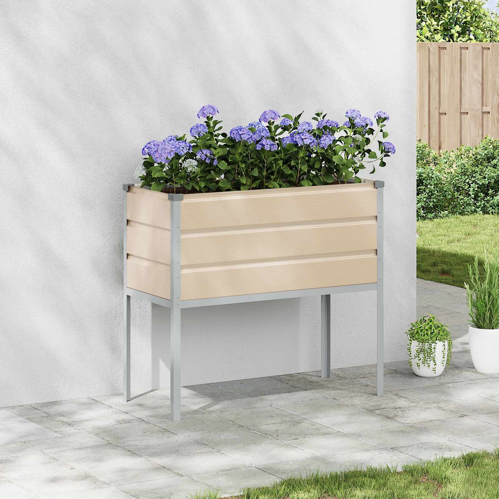vidaXL Кашпа Слонова кост 100 x 45 x 90 см Галванизирана стомана