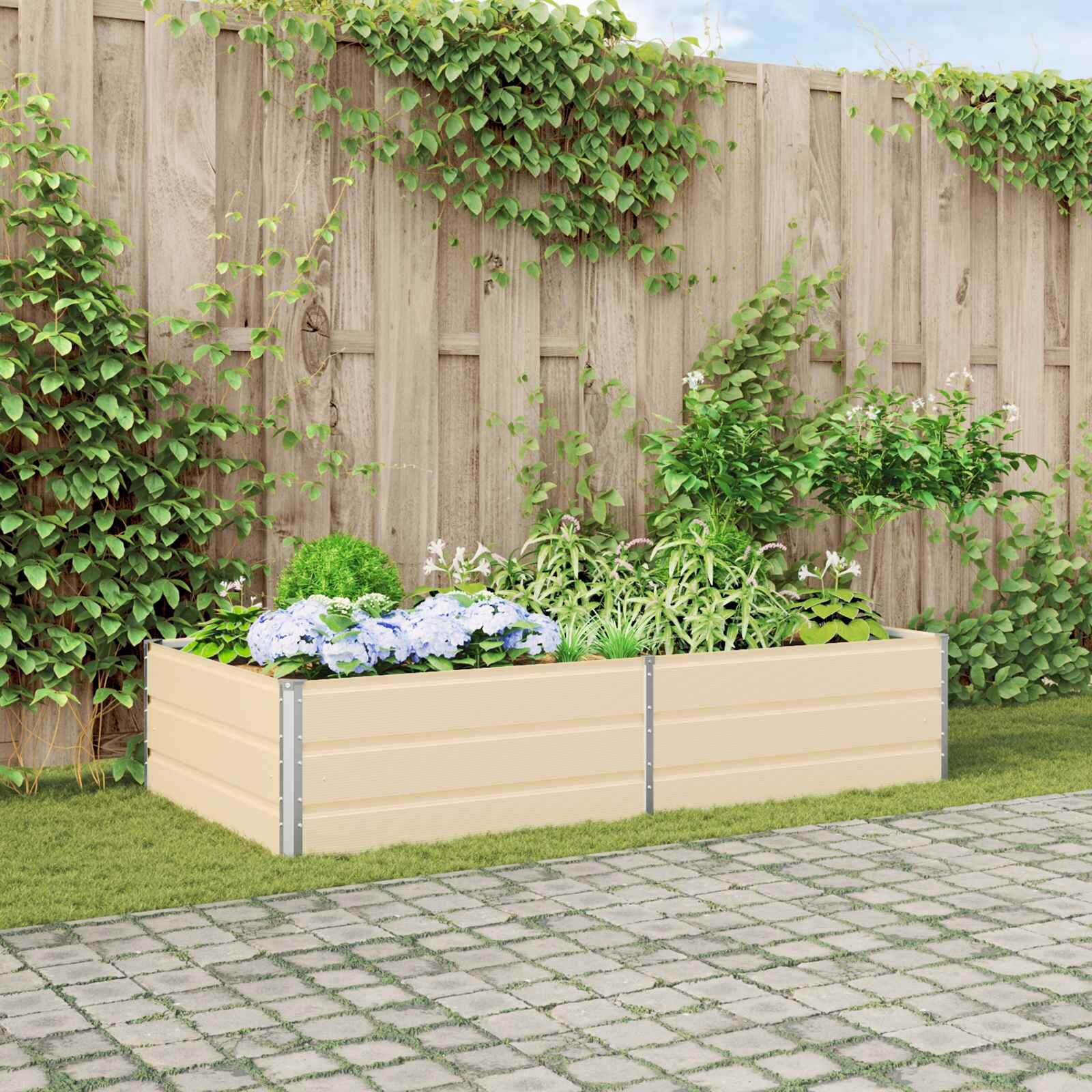 vidaXL Кашпа Слонова кост 195 x 100 x 45 см Поцинкована стомана